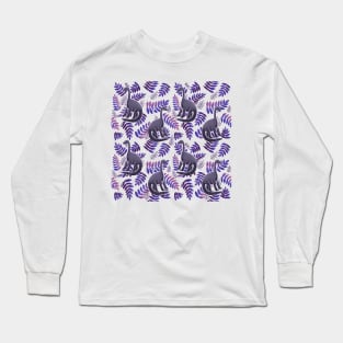 Modern Dinosaur Pattern - Neon Purple Long Sleeve T-Shirt